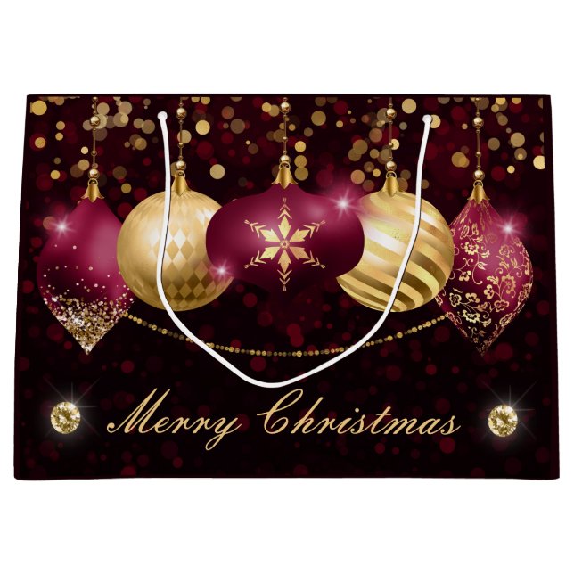 Elegante Burgundy & Gold Winter Baubles Weihnachte Große Geschenktüte (Vorderseite)
