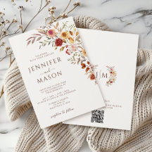Elegante Burgundy Herbst Blumenhochzeit QR in