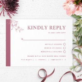 Elegante Burgundy Hochzeit mit/ohne Mahlzeit RSVP Karte