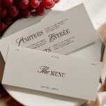 Elegante Burgundy & Ivory Wedding Dinner Karte<br><div class="desc">Diese elegante Hochzeitskarte besticht durch einen bordeauxfarbenen Hintergrund mit raffinierter Serif- und Schriftzeichen, die ein kühnes, aber zeitloses Design schaffen. Das Layout umfasst spezielle Bereiche für Vorspeisen, Vorspeisen und Desserts, die Ihren Gästen eine stilvolle Vorführung des kulinarischen Erlebens des Abends bieten. Dieses Menüdesign eignet sich perfekt für formelle Empfänge, Weinbergshochzeiten...</div>