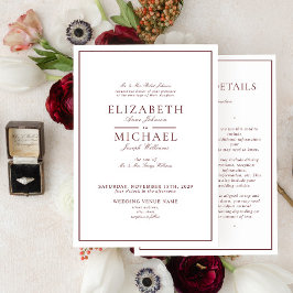 Elegante Burgundy Klassische Skriptdetails Hochzei Einladung