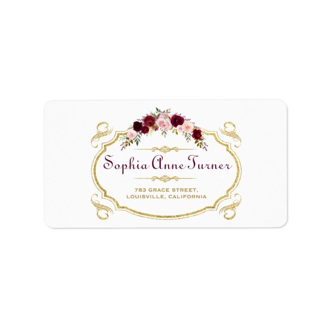 Elegante Burgundy Marsala Hochzeit im Herbst Adressaufkleber (Vorne)