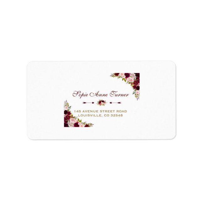 Elegante Burgundy Marsala Hochzeit im Herbst Adressaufkleber (Vorne)