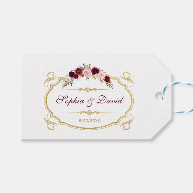 Elegante Burgundy Marsala Hochzeit im Herbst Geschenkanhänger (Vorderseite (Horizontal))