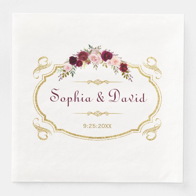 Elegante Burgundy Marsala Hochzeit im Herbst Serviette (Vorderseite)
