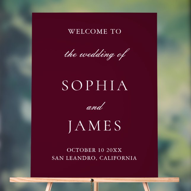 Elegante Burgundy Minimalistisch Wedding Acrylschild (Neutral)