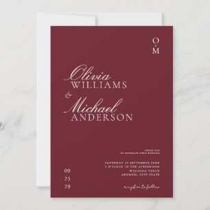 Elegante Burgundy Minimalistisch Wedding Einladung