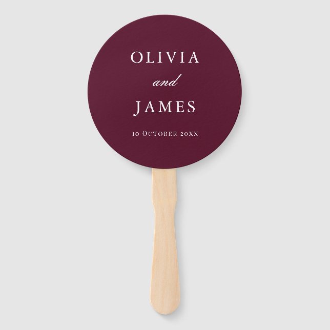 Elegante Burgundy Minimalistisch Wedding Fächer (Vorderseite)