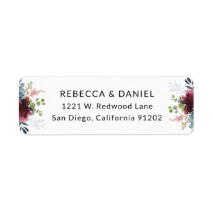 Elegante Burgundy Navy Florals Rücksendeadresse