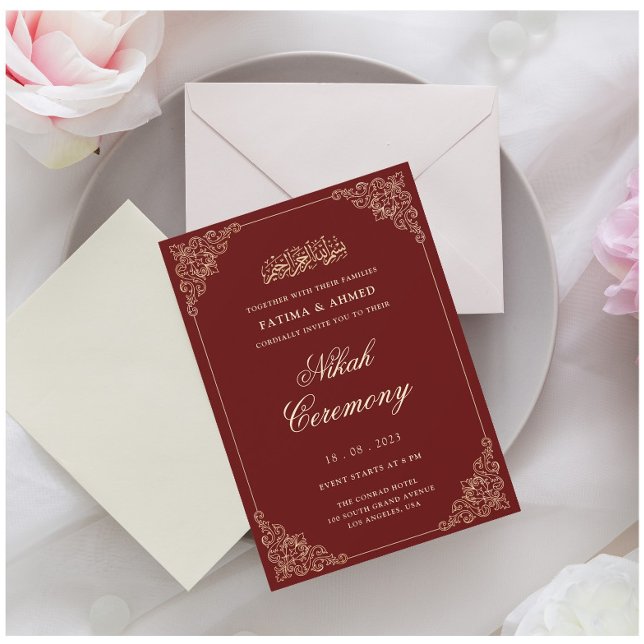 Elegante Burgundy Nikah Islamische Hochzeit Einladung (Von Creator hochgeladen)