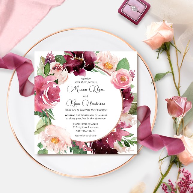 Elegante Burgundy Pink Blush Blumenzeremonie Einladung (Von Creator hochgeladen)