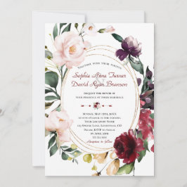 Elegante Burgundy Plum Blush Blume GoldWedding Einladung