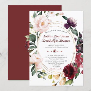 Elegante Burgundy Plum Blush Blume GoldWedding Einladung