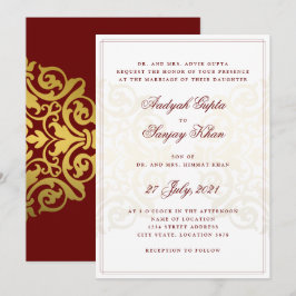 Elegante Burgundy Red Gold Mandala Indian Wedding Einladung
