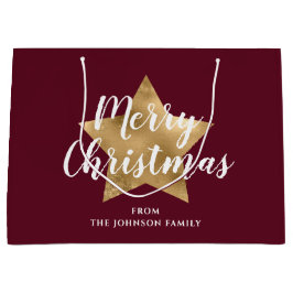Elegante Burgundy Red Gold Star Weihnachten Große Geschenktüte