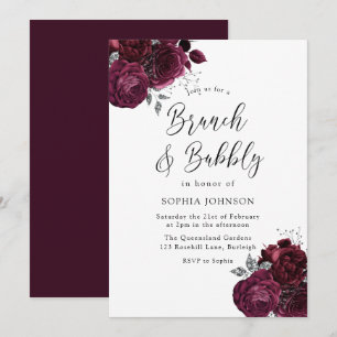 Elegante Burgundy Rose Brunch & Bubbly Bridal Einladung