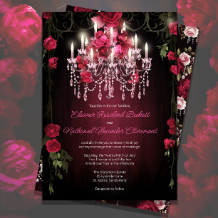Elegante Burgundy Rose Chandelier Wedding Einladung