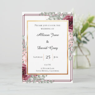 Elegante Burgundy Rose Gerahmte Hochzeit Einladung