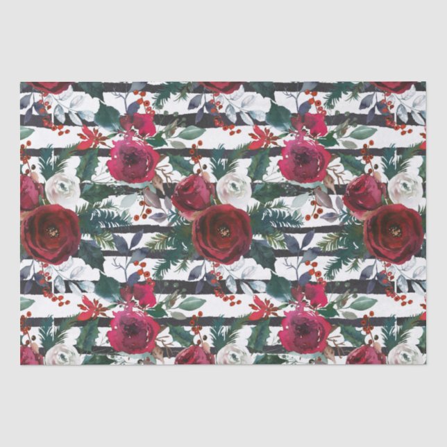 Elegante Burgundy Rose Grosses Strip Weihnachten Seidenpapier (Vorderseite)