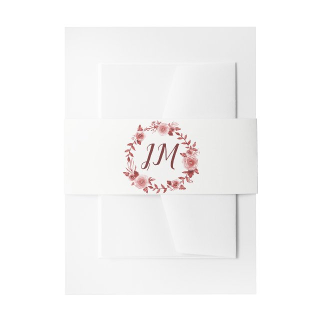 Elegante Burgundy Rose Wreath Monogram Wedding Einladungsbanderole (Vorderseite Beispiel)