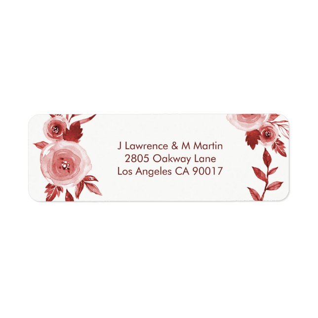Elegante Burgundy Rose Wreath Wasserfarbe Adresse (Vorne)