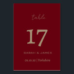 Elegante Burgundy Script Custom Tischnummer Card<br><div class="desc">Elegante Burgundy Script Personalisiert Tischnummer Card</div>