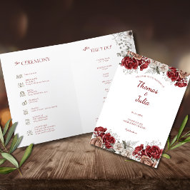 Elegante Burgundy & Silver Blume geklappt Programm