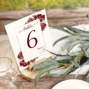 Elegante Burgundy & Silver Blume Tischnummer