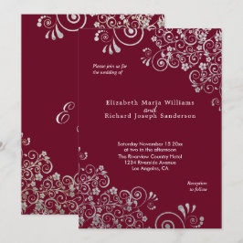 Elegante Burgundy Silver Gray Wirbel Hochzeit Einladung