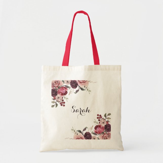 Elegante Burgundy Summer Floral Wedding Tragetasche (Vorne)