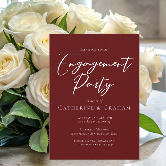 Elegante burgundy Typografy Engagement Party Einladung (Von Creator hochgeladen)