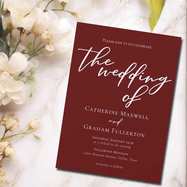 Elegante Burgundy Typografy Minimalistisch Wedding Einladung (Von Creator hochgeladen)