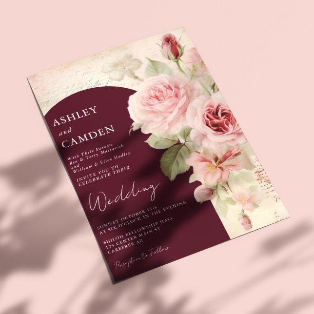 Elegante Burgundy und Blush Pink Wedding Einladung (Von Creator hochgeladen)