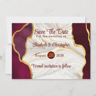 Elegante Burgundy und Gold Agate Save the Date Kar Einladung