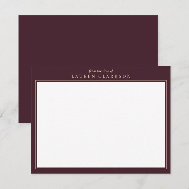 Elegante Burgundy und Gold Stationery Note Card Dankeskarte (Vorne/Hinten)