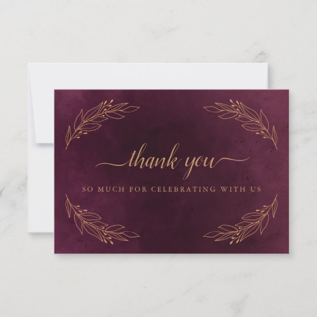 Elegante Burgundy und Gold Wedding Dankeschön Card Einladung (Vorderseite)