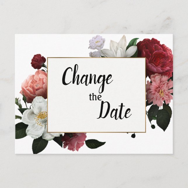Elegante Burgundy- und Rosa-Blume ändern das Datum Postkarte (Vorderseite)