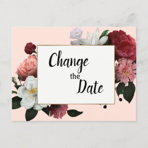 Elegante Burgundy- und Rosa-Blume ändern das Datum Postkarte