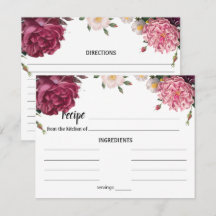 Elegante Burgundy und rosa Rezept Karte
