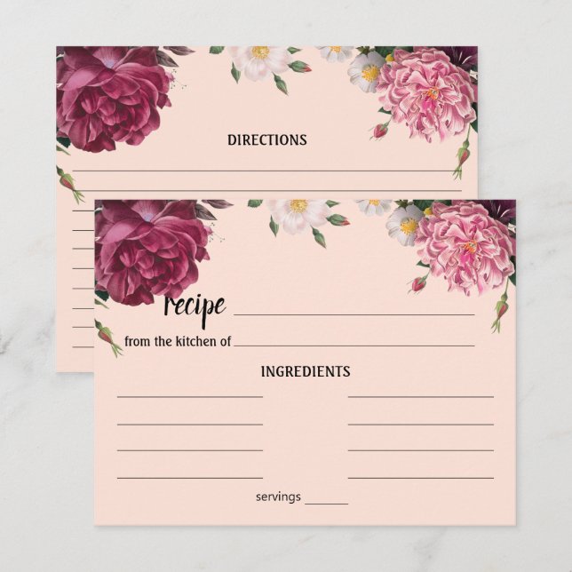 Elegante Burgundy und rosa Rezept Karte (Vorne/Hinten)