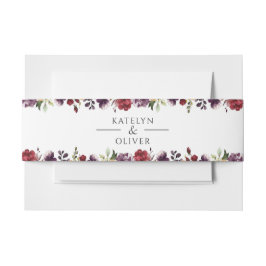 Elegante Burgundy Watercolor Blumenhochzeit Einladungsbanderole
