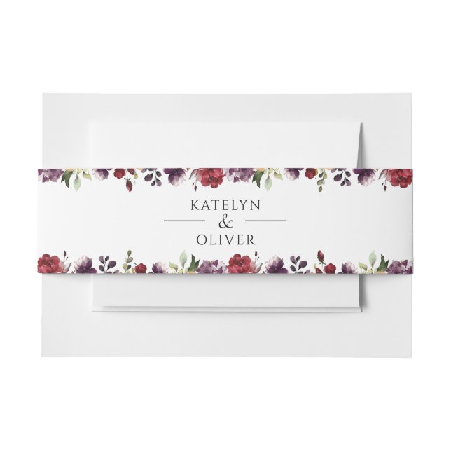 Elegante Burgundy Watercolor Blumenhochzeit Einladungsbanderole (Vorderseite Beispiel)