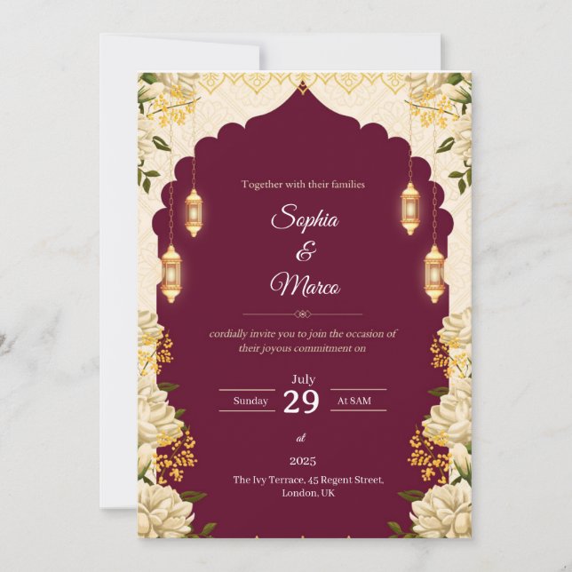 Elegante Burgundy Wedding Invitation Card Einladung (Vorderseite)
