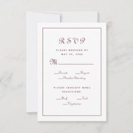 Elegante Burgundy Wedding Reception Meal Choice RSVP Karte