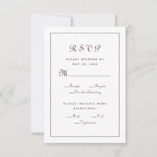 Elegante Burgundy Wedding Reception Meal Choice RSVP Karte