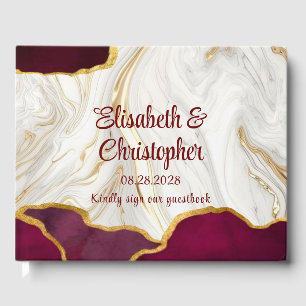 Elegante Burgundy White and Gold Agate Wedding Gästebuch