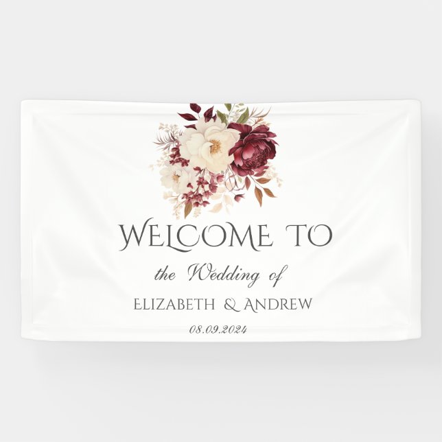 Elegante Burgundy White Blume Banner (Horizontal)