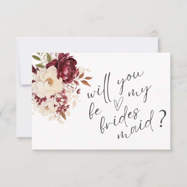Elegante Burgundy White Blume Bridesmaid Card Einladung (Vorderseite)