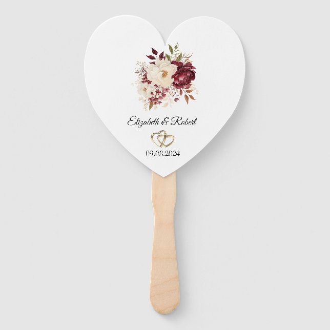Elegante Burgundy White Blume Fächer (Rückseite)