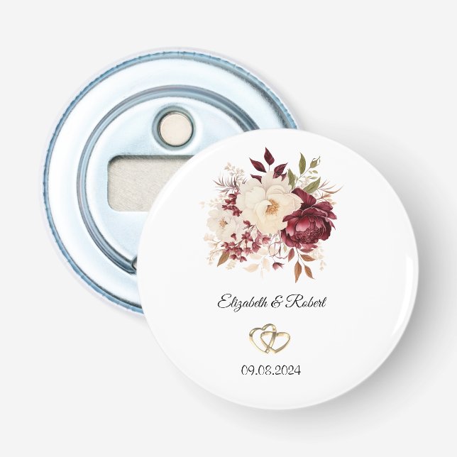 Elegante Burgundy White Blume Flaschenöffner (Vorderseite)